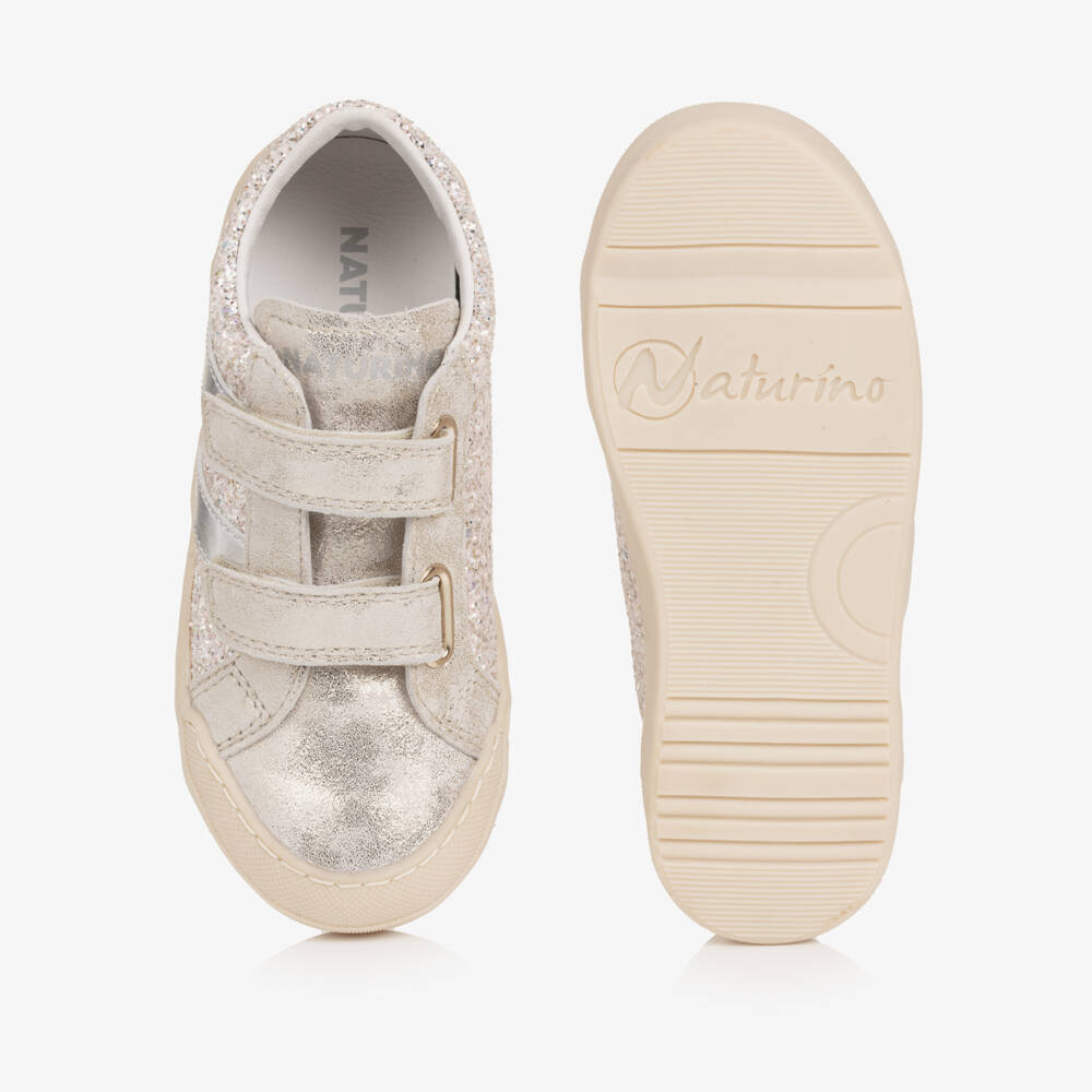 Naturino-Girls Silver Glitter Distressed Leather Trainers | Childrensalon Outlet