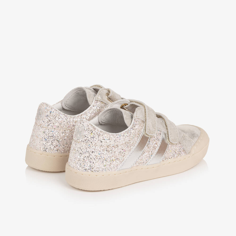 Naturino-Girls Silver Glitter Distressed Leather Trainers | Childrensalon Outlet