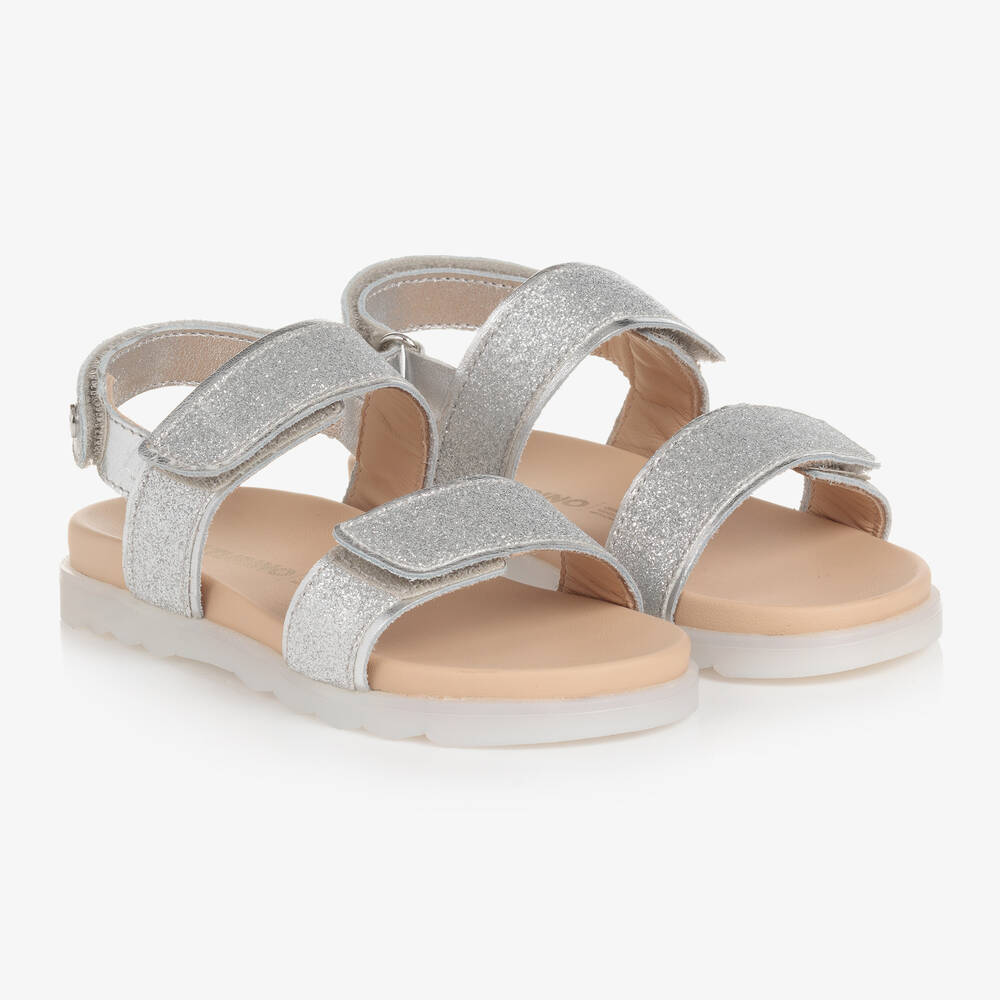 Girls Silver Glitter Leather Sandals