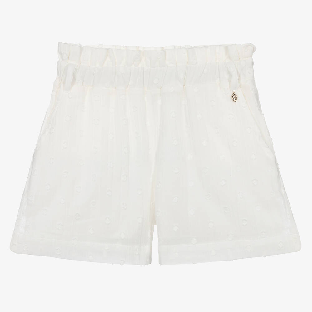 Naturino-Girls White Cotton Paperbag Waist Shorts | Childrensalon Outlet