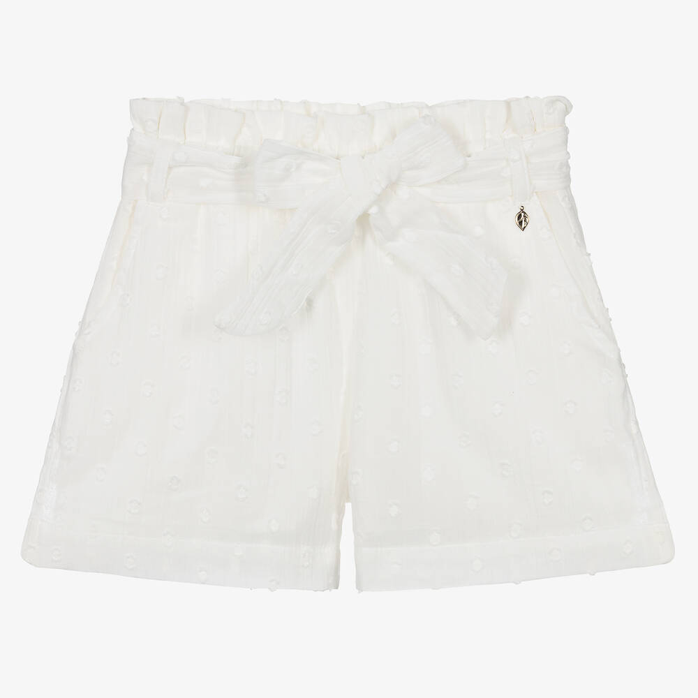 Naturino - Girls White Cotton Paperbag Waist Shorts | Childrensalon