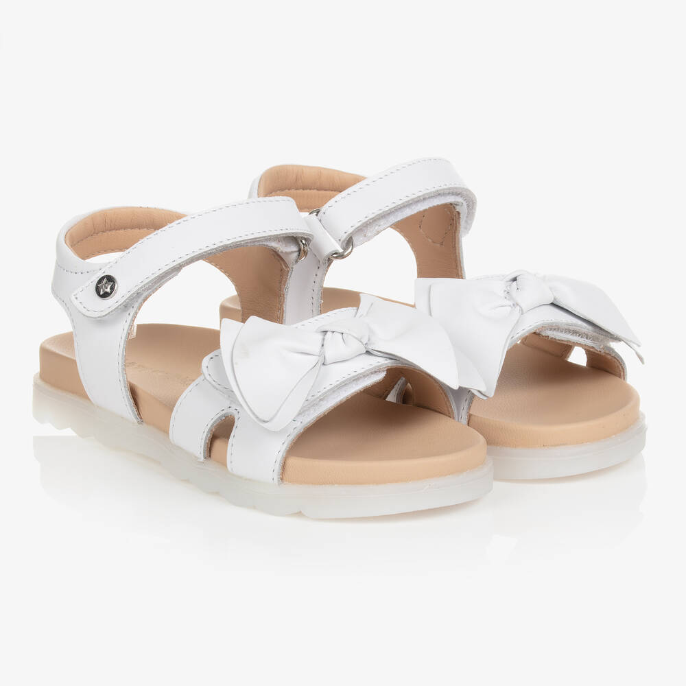 Naturino - Girls White Leather Bow Sandals | Childrensalon