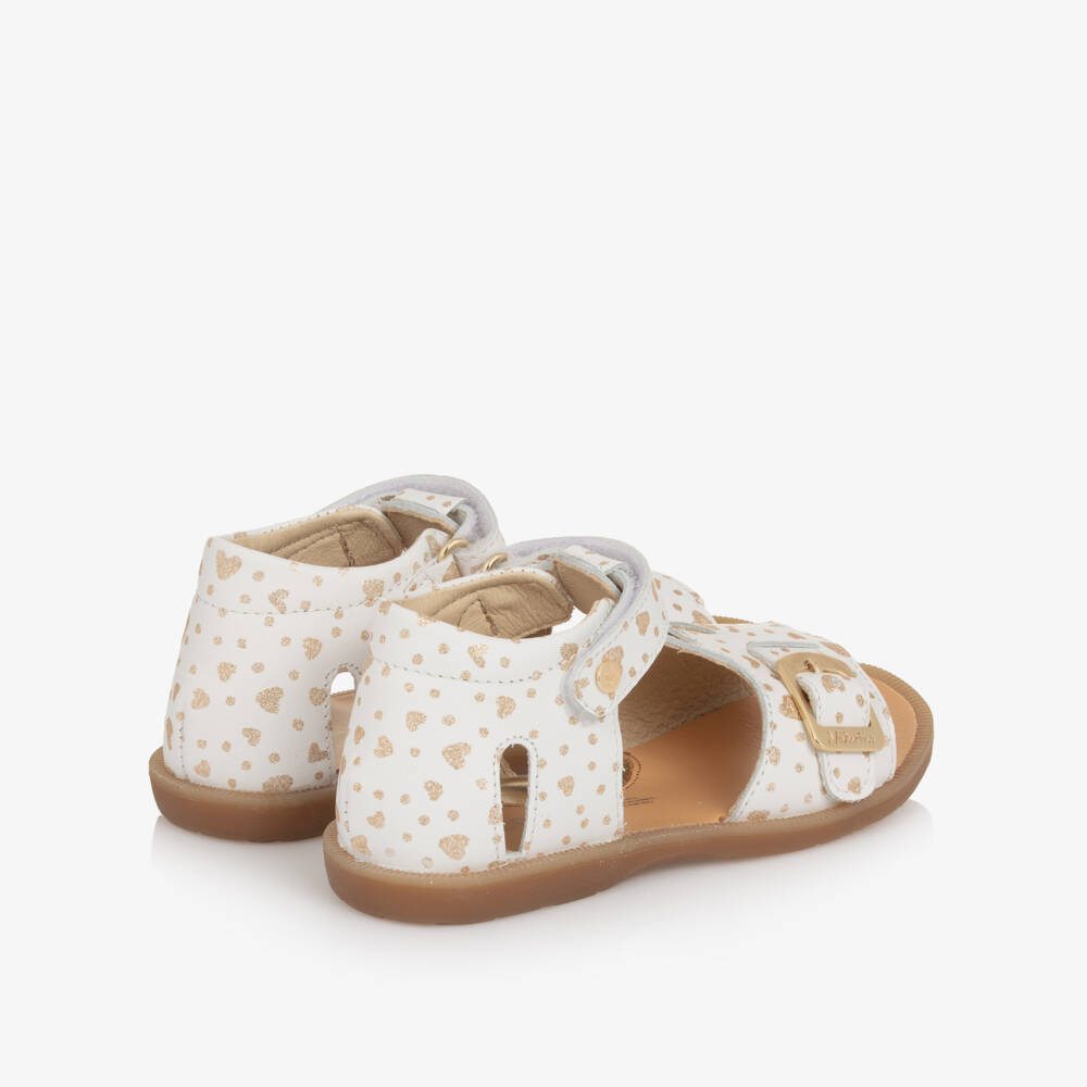 Naturino-Girls White Leather Sandals with Gold Hearts | Childrensalon Outlet