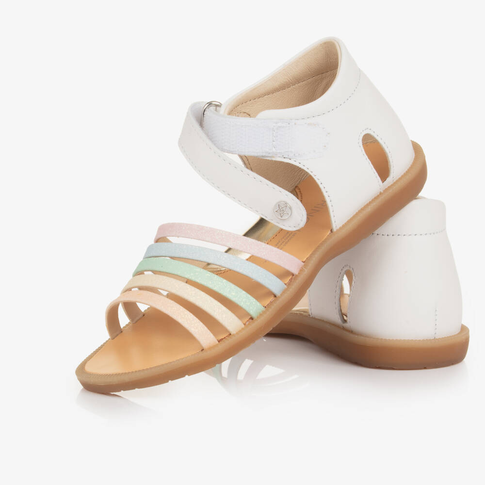 Naturino-Girls White Leather Sandals with Multicoloured Glitter Straps | Childrensalon Outlet