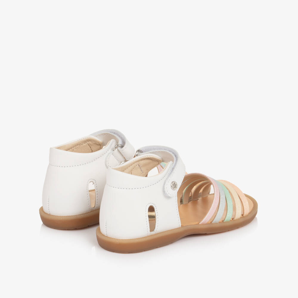Naturino-Girls White Leather Sandals with Multicoloured Glitter Straps | Childrensalon Outlet