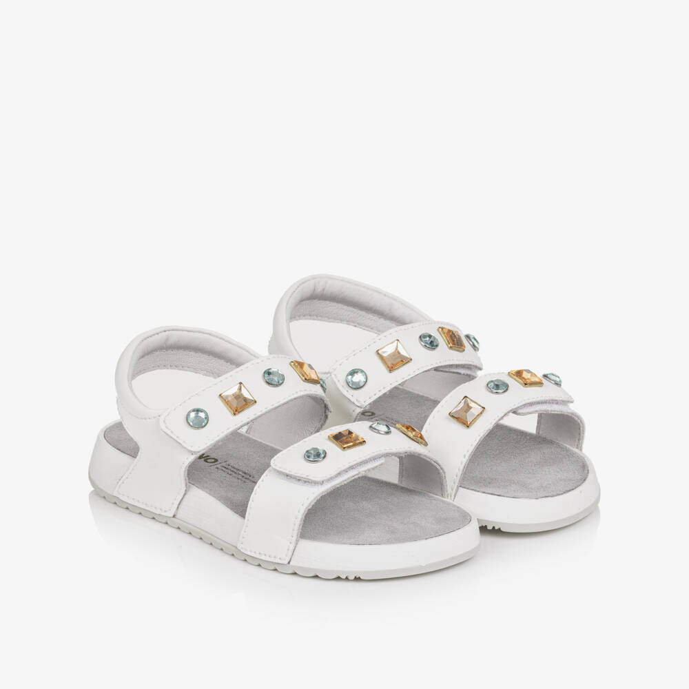 Naturino-Girls White Leather Sandals with Rhinestones | Childrensalon Outlet