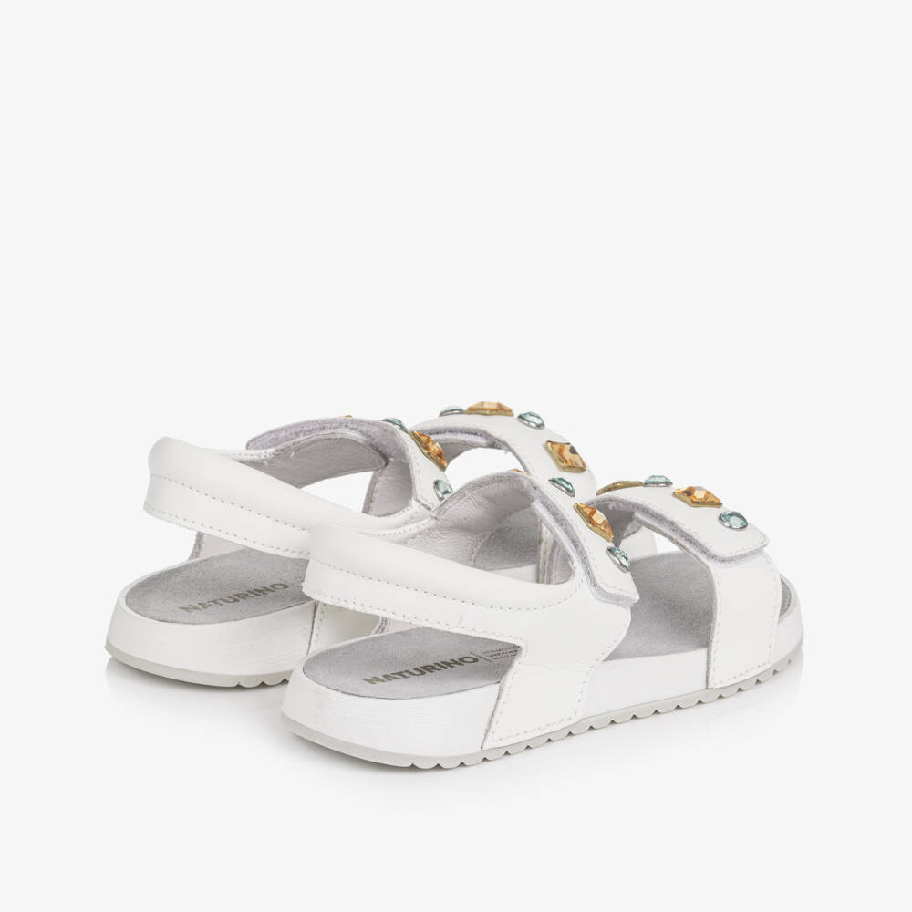 Naturino-Girls White Leather Sandals with Rhinestones | Childrensalon Outlet