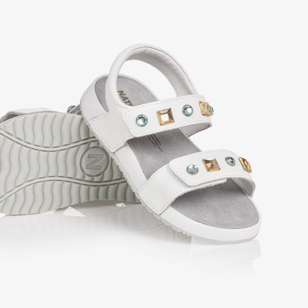 Naturino-Girls White Leather Sandals with Rhinestones | Childrensalon Outlet