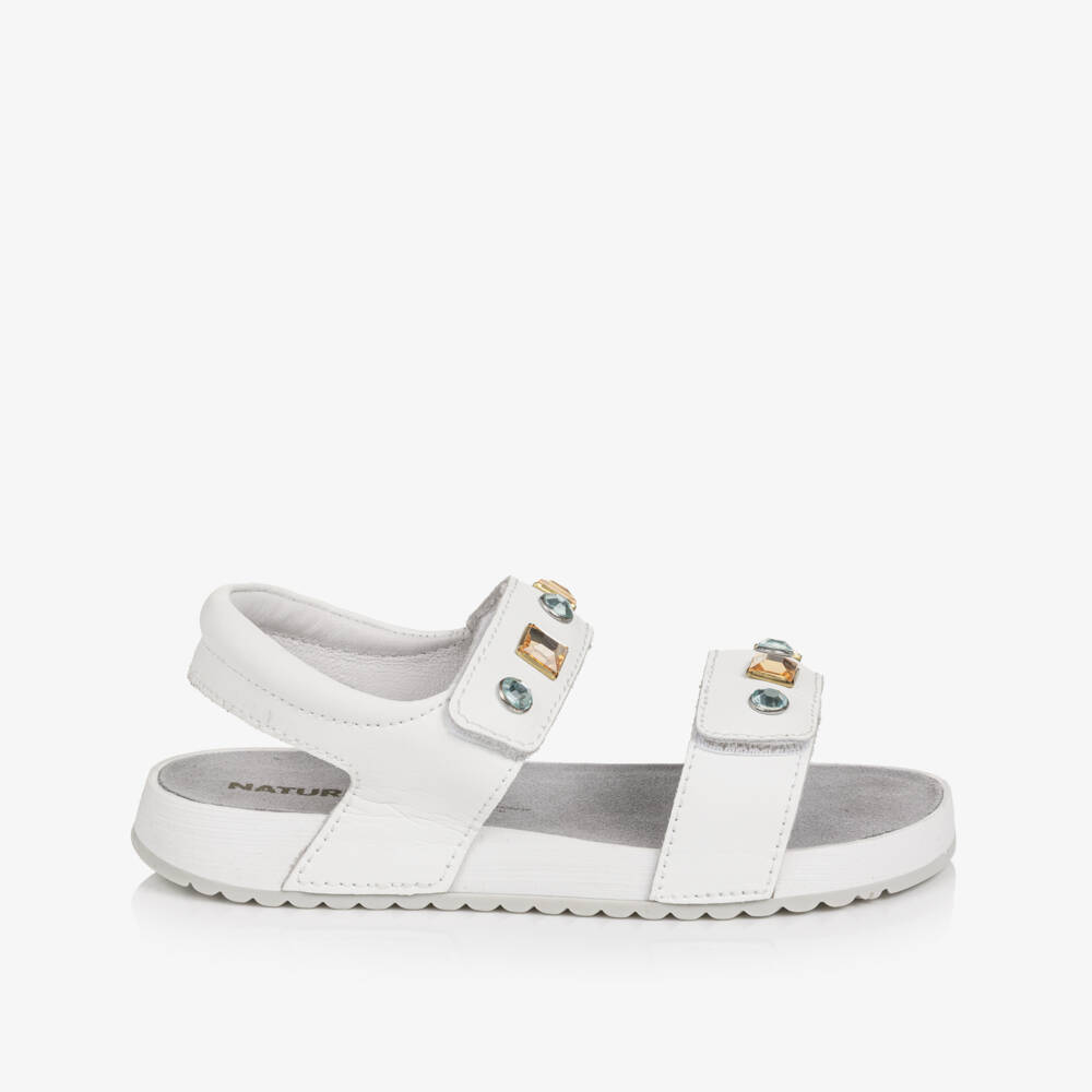 Naturino-Girls White Leather Sandals with Rhinestones | Childrensalon Outlet