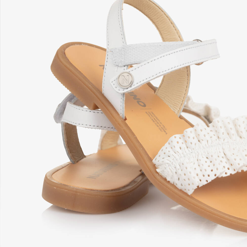 Naturino-Girls White Leather Sandals with Ruffle | Childrensalon Outlet