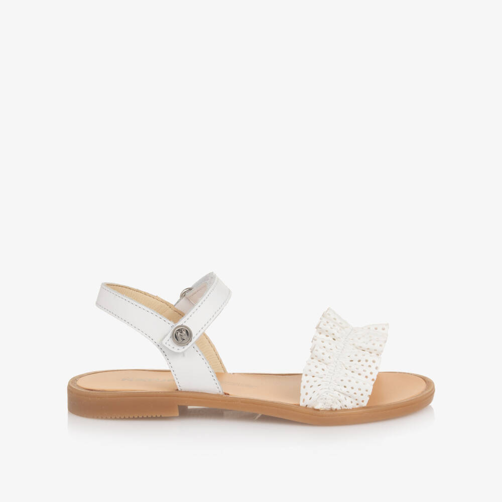 Naturino-Girls White Leather Sandals with Ruffle | Childrensalon Outlet