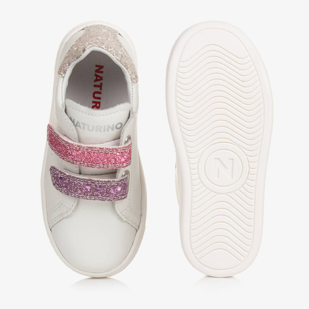 Naturino-Girls White Leather Velcro Trainers | Childrensalon Outlet
