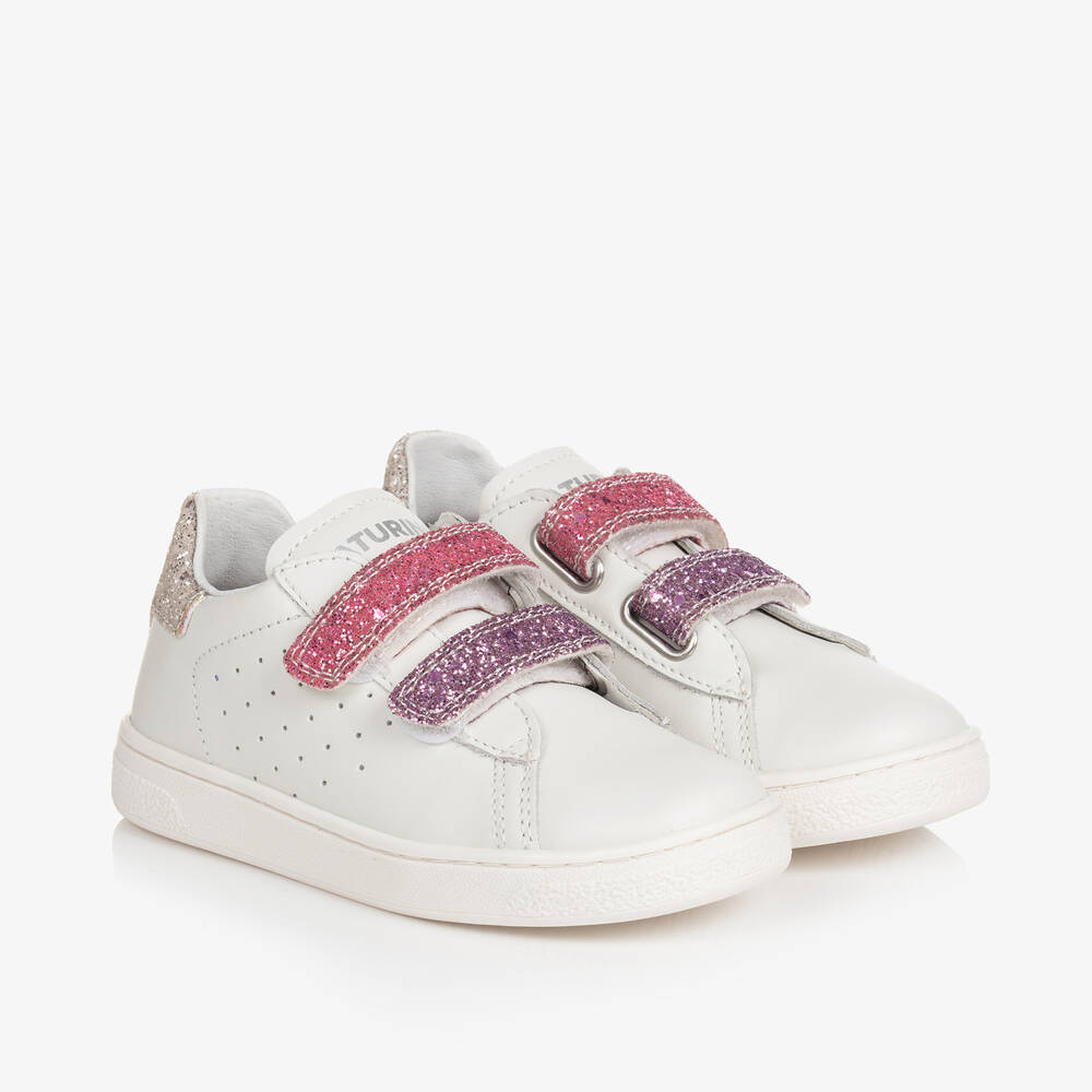 Naturino Girls White Leather Velcro Trainers Childrensalon Outlet