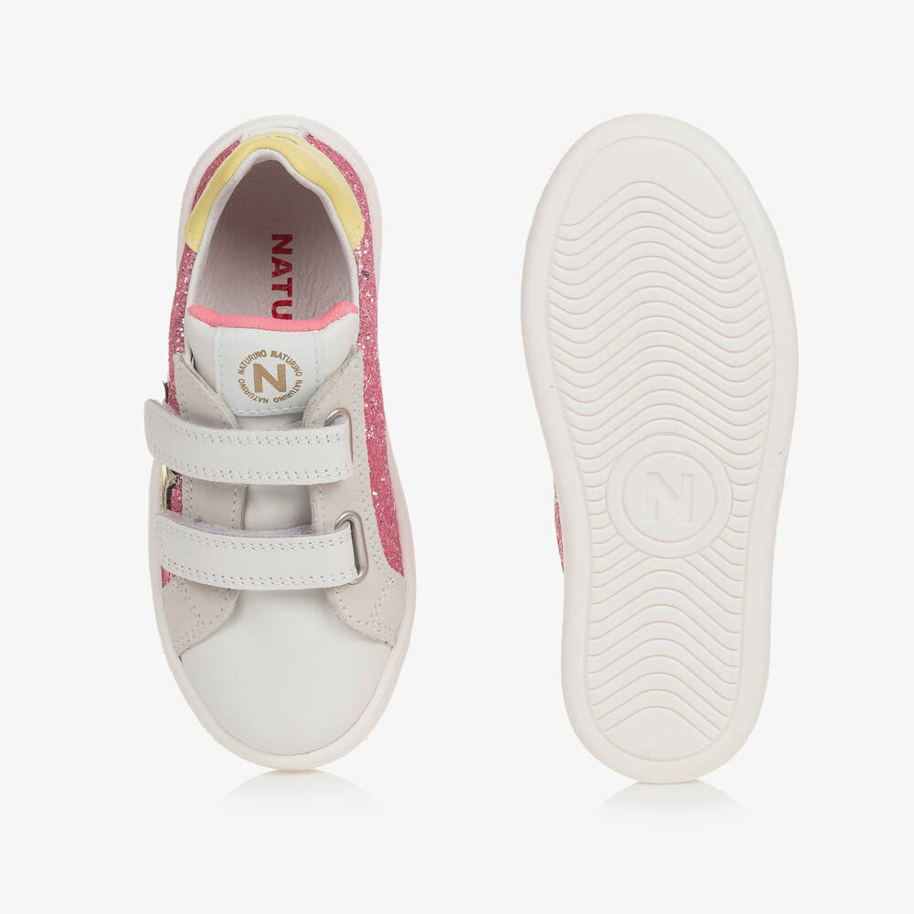 Naturino Girls White Pink Glitter Trainers Childrensalon Outlet