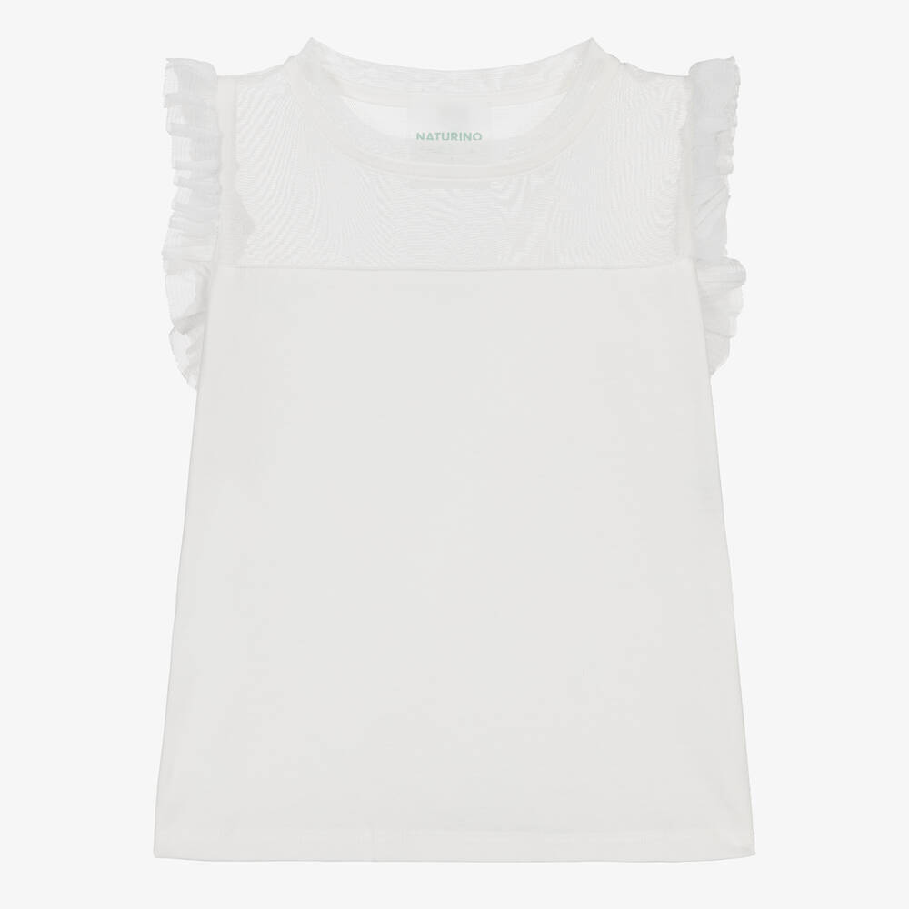 Naturino - Girls White Sleeveless Cotton Top | Childrensalon