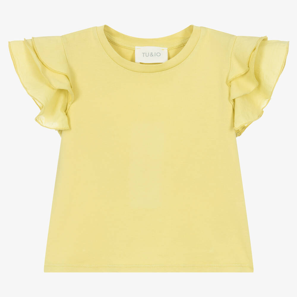 Tu & Io by Naturino - Girls Yellow Cotton Ruffle T-Shirt | Childrensalon