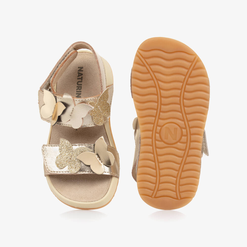 Naturino-Glittering Gold Butterfly Strap Sandals | Childrensalon Outlet