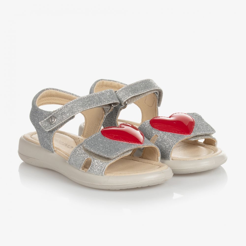 Naturino - Silberne Ledersandalen mit Glitzer | Childrensalon