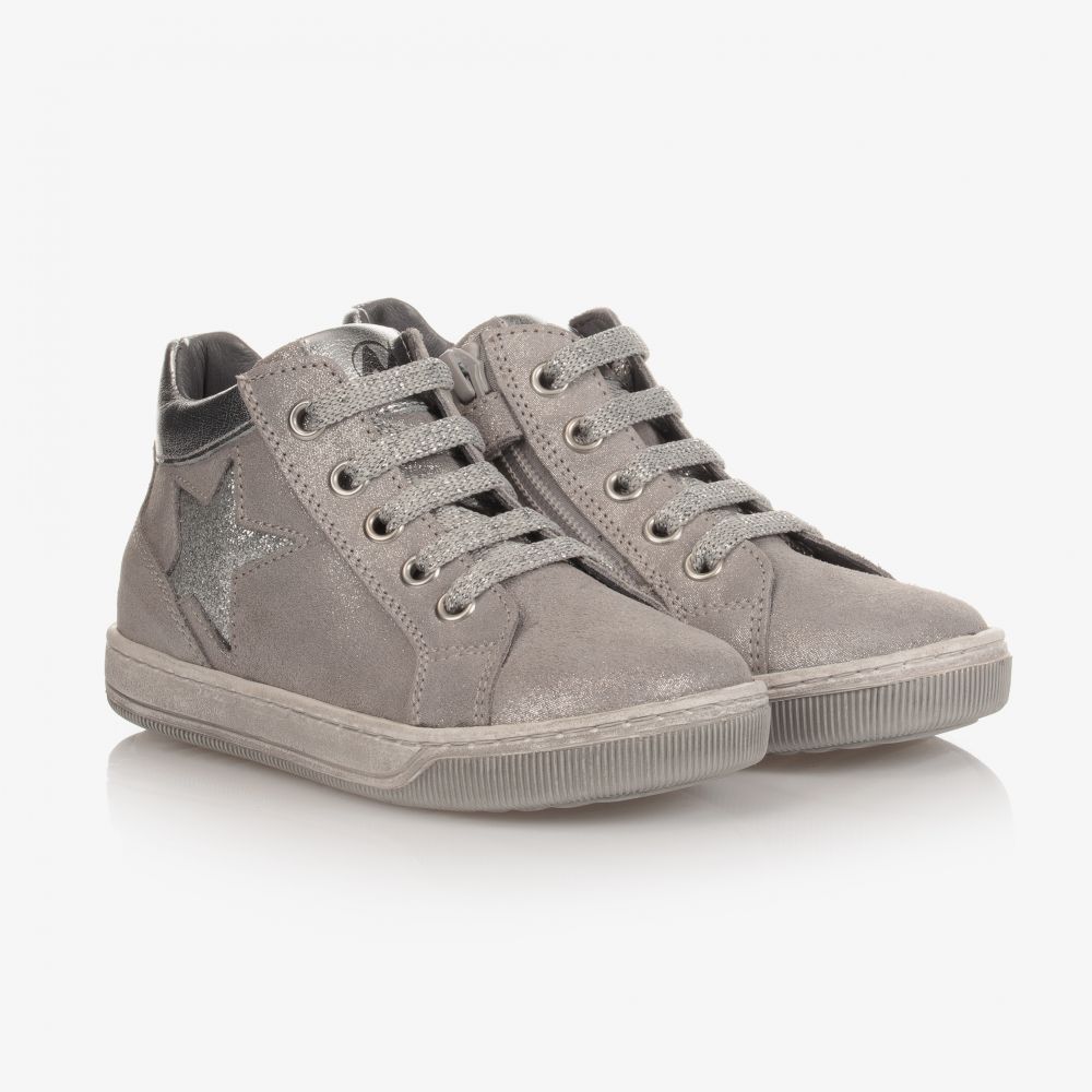 Naturino - Silver Leather Hi-Top Trainers | Childrensalon