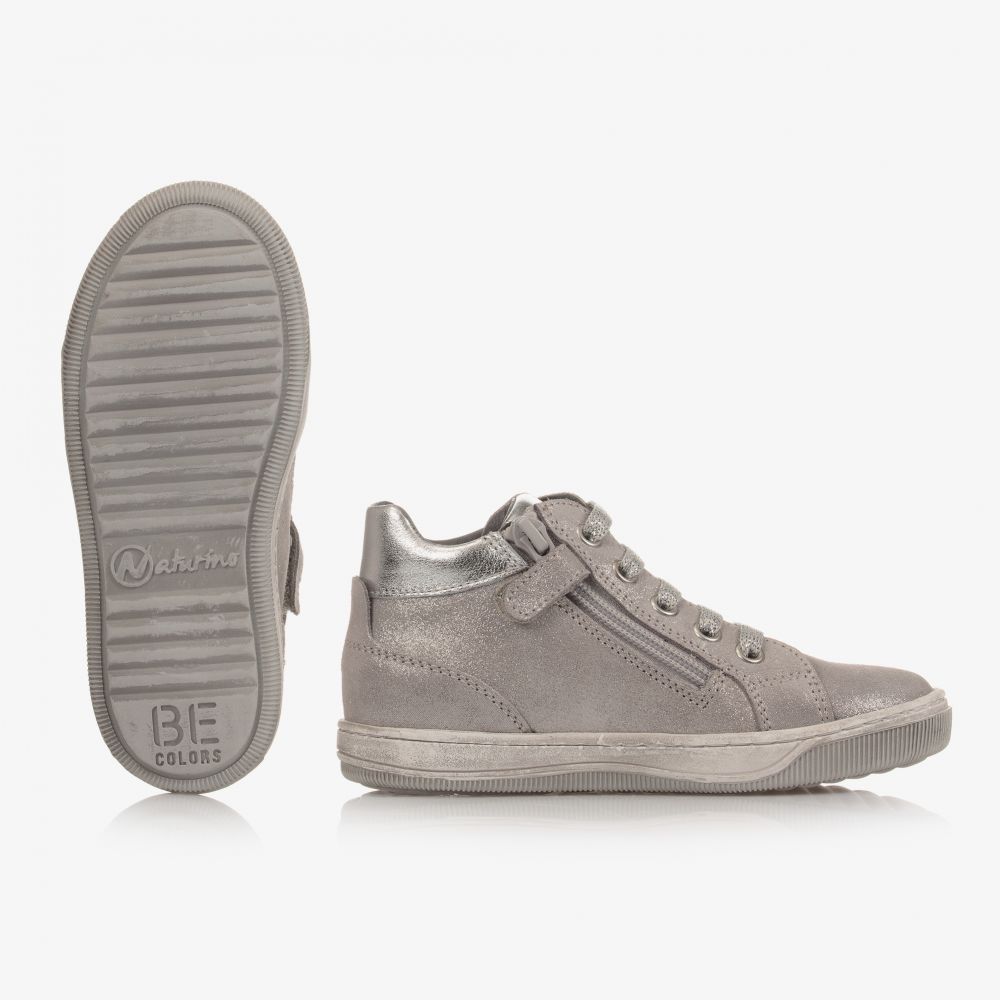 Naturino-Серебристые кожаные высокие кроссовки | Childrensalon Outlet