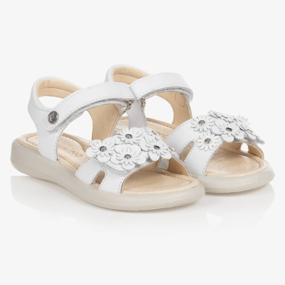 Naturino - Sandales blanches en cuir à fleurs | Childrensalon