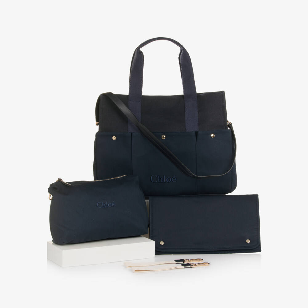 Chloé-Navy Blue Canvas Changing Bag with Pouch & Mat (41cm) | Childrensalon Outlet