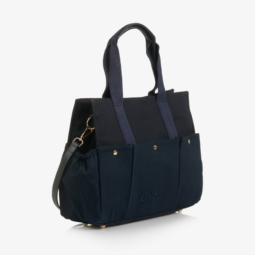 Chloé-Navy Blue Canvas Changing Bag with Pouch & Mat (41cm) | Childrensalon Outlet