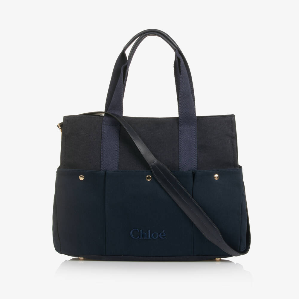 Chloé-Navy Blue Canvas Changing Bag with Pouch & Mat (41cm) | Childrensalon Outlet