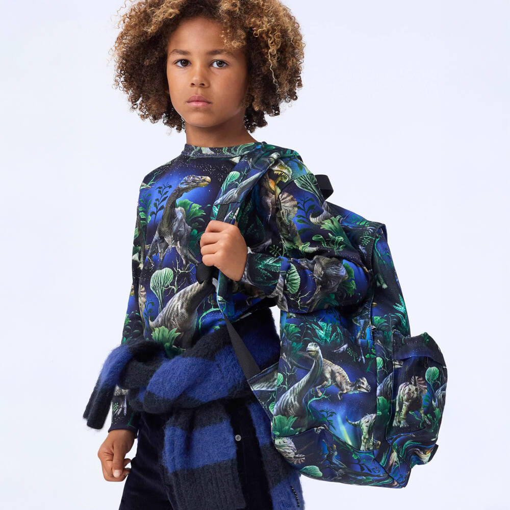 Molo-Navy Blue Canvas Dinosaur Backpack (42cm) | Childrensalon Outlet