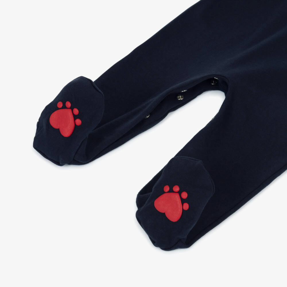 Guess-Navy Blue Cotton Babygrow with Teddy Bear Mascot | Childrensalon Outlet