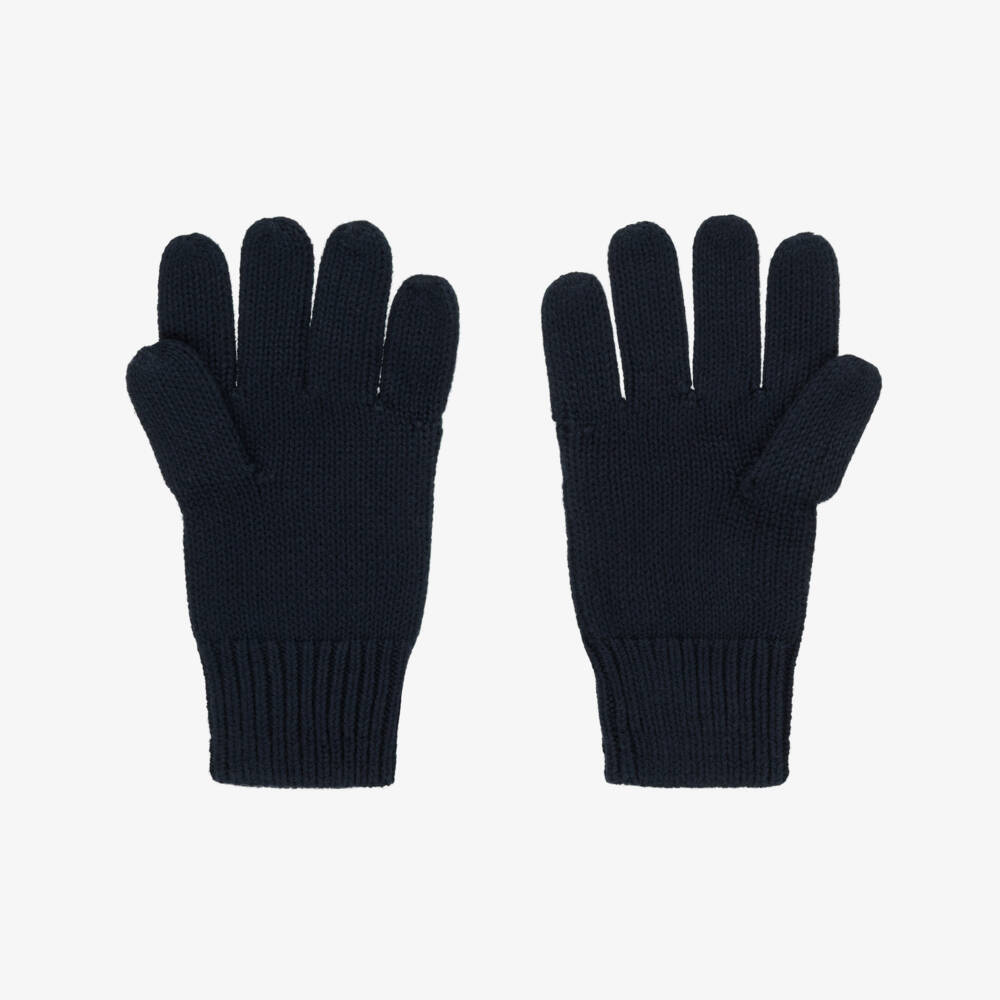 Ralph Lauren-Navy Blue Cotton Cable Knit Gloves | Childrensalon Outlet