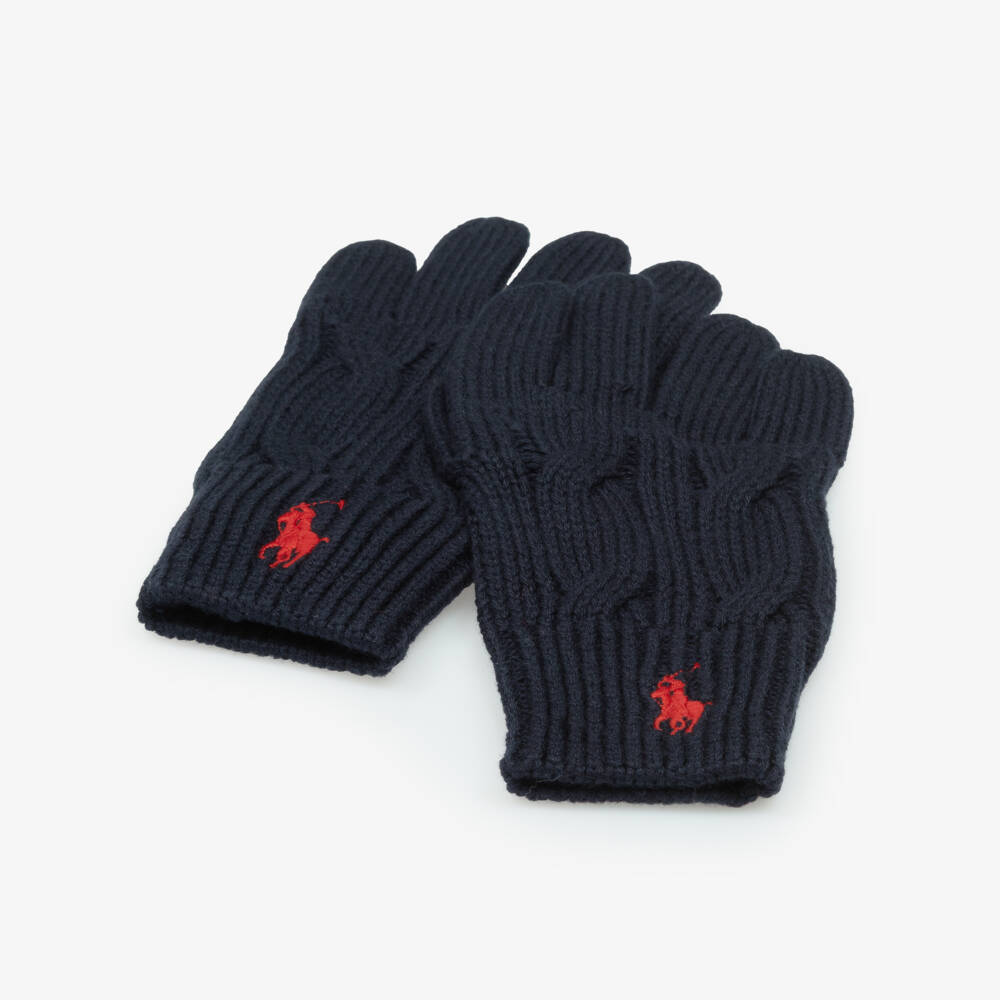 Ralph Lauren-Navy Blue Cotton Cable Knit Gloves | Childrensalon Outlet