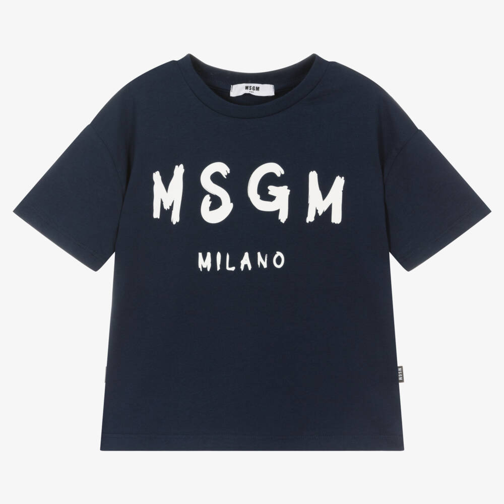 MSGM-Navy Blue Cotton Jersey T-Shirt | Childrensalon Outlet