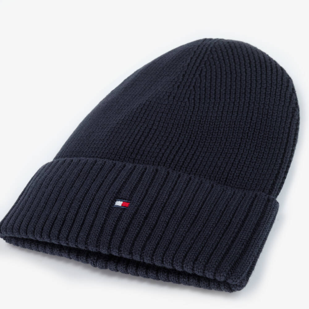 Tommy Hilfiger-Navy Blue Cotton Knit Flag Logo Beanie | Childrensalon Outlet