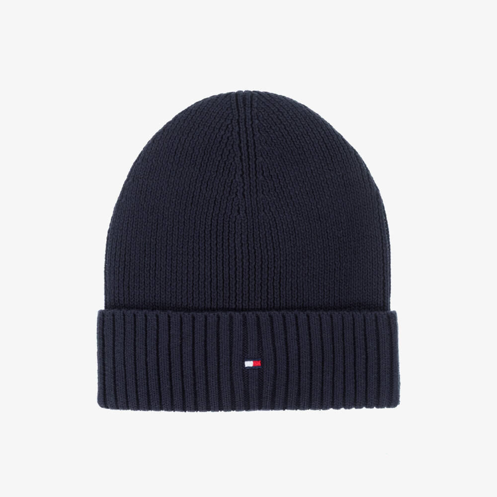Tommy Hilfiger-Navy Blue Cotton Knit Flag Logo Beanie | Childrensalon Outlet