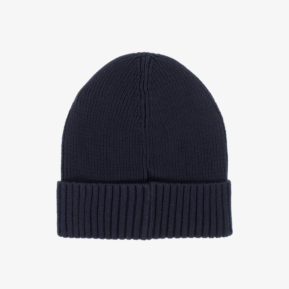 Tommy Hilfiger-Navy Blue Cotton Knit Flag Logo Beanie | Childrensalon Outlet