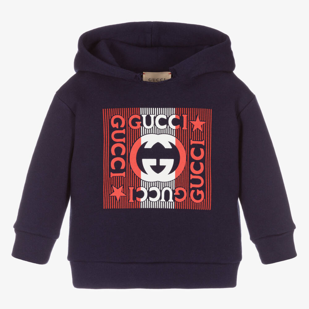 Gucci-Navy Blue Cotton Logo Hoodie | Childrensalon Outlet