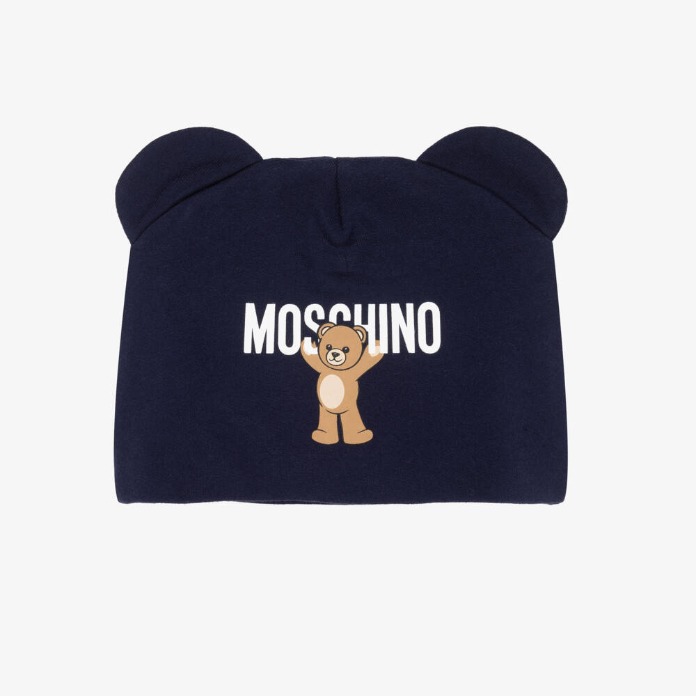Moschino-Navy Blue Cotton Teddy Bear Hat | Childrensalon Outlet