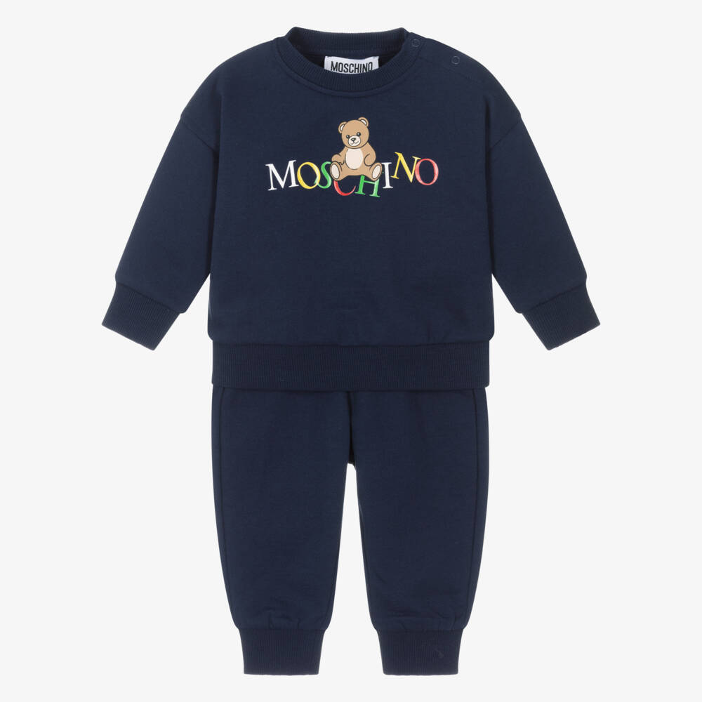 Moschino-Navy Blue Cotton Tracksuit with Colourful Logo | Childrensalon Outlet