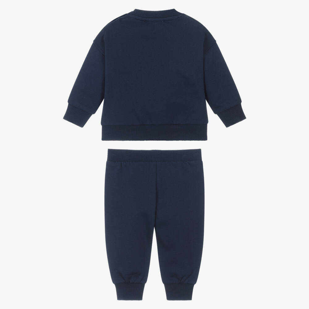 Moschino-Navy Blue Cotton Tracksuit with Colourful Logo | Childrensalon Outlet