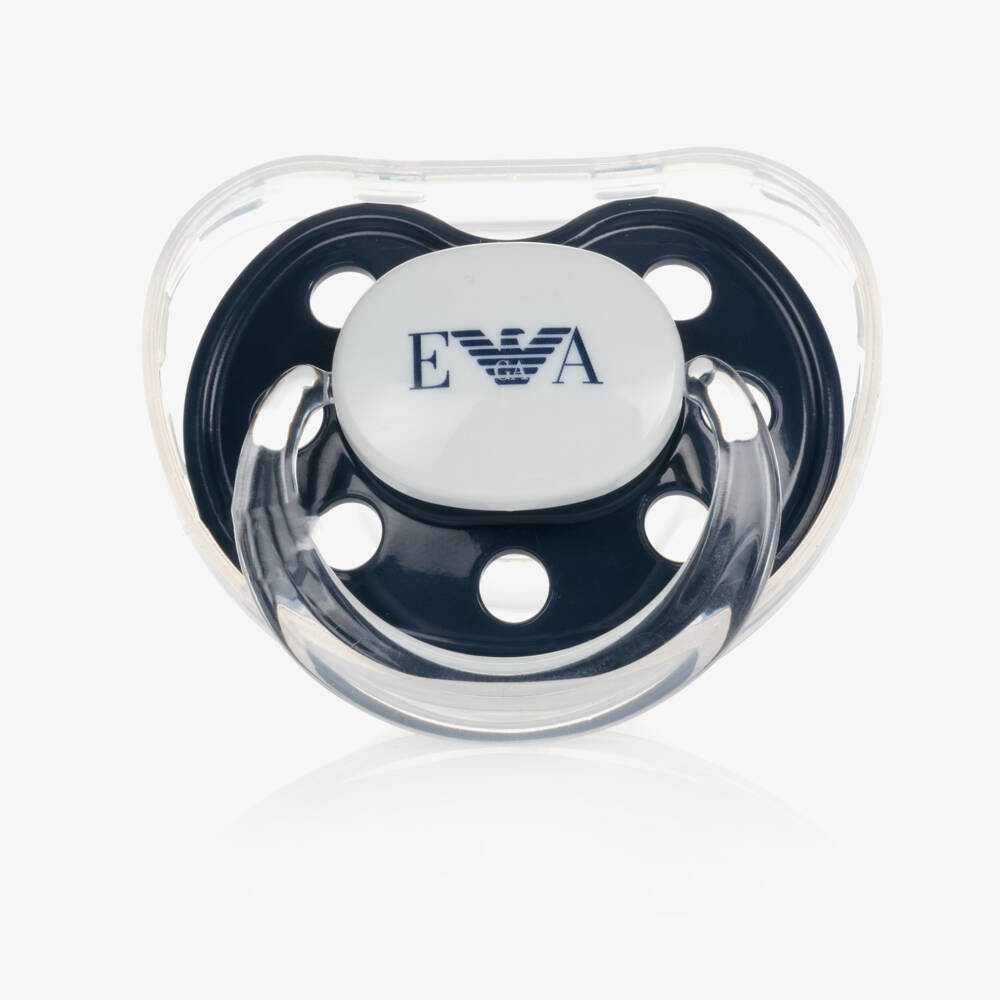 Emporio Armani-Navy Blue Dummy & Clip Set | Childrensalon Outlet