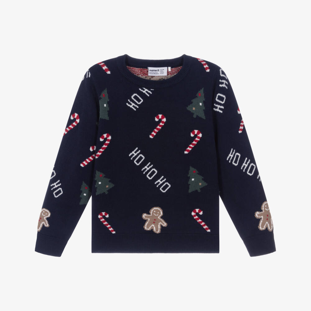 NAME IT-Navy Blue Festive Ho Ho Ho Sweater | Childrensalon Outlet