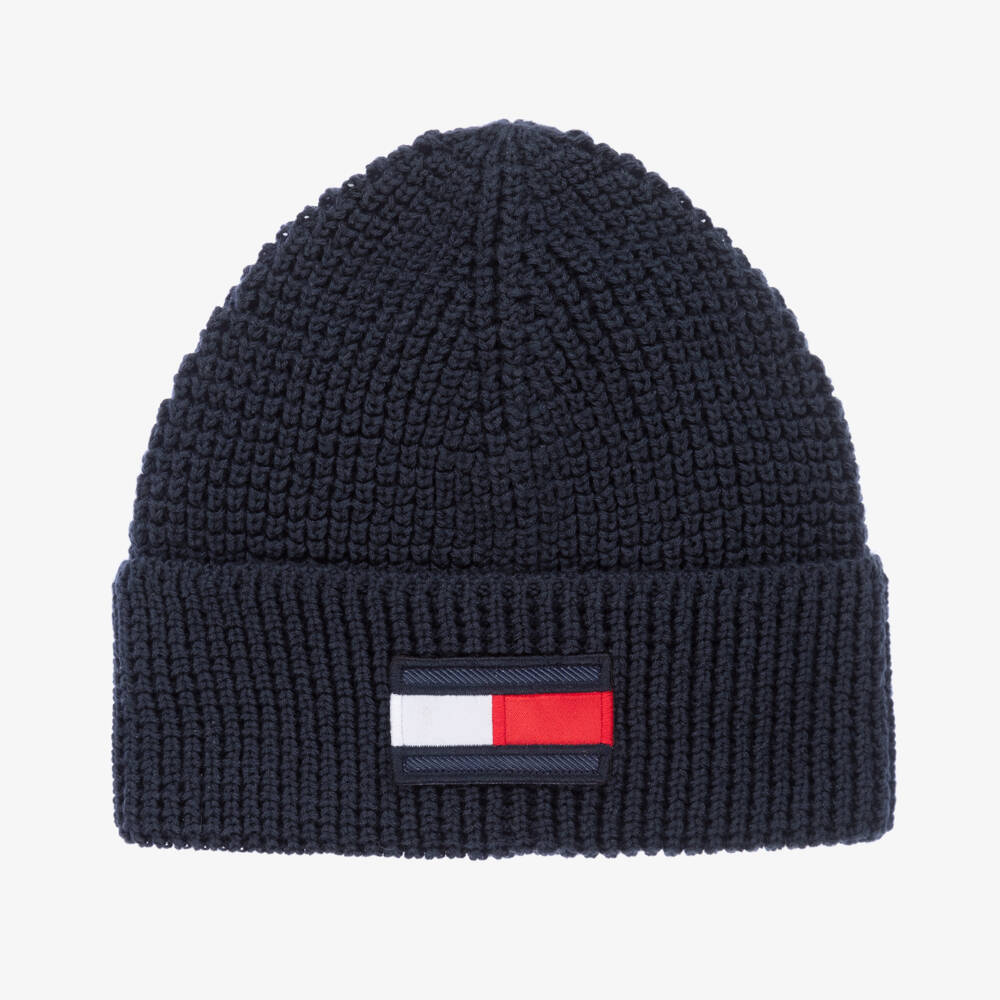 Tommy Hilfiger-Navy Blue Flag Logo Beanie Hat | Childrensalon Outlet