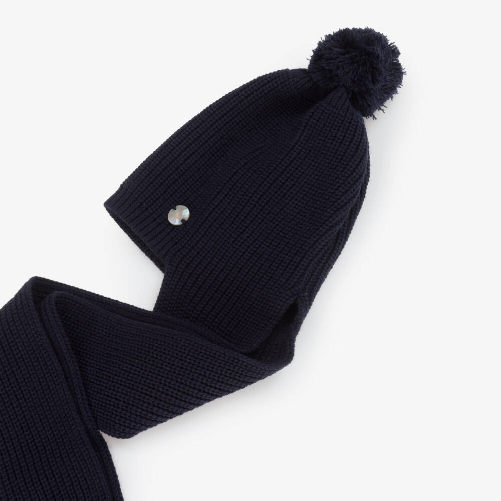 Artesanía Granlei-Navy Blue Knitted Baby Hat Scarf | Childrensalon Outlet