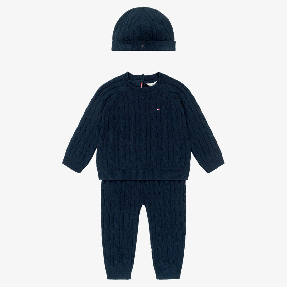 Tommy Hilfiger-Navy Blue Knitted Baby Trouser Set | Childrensalon Outlet