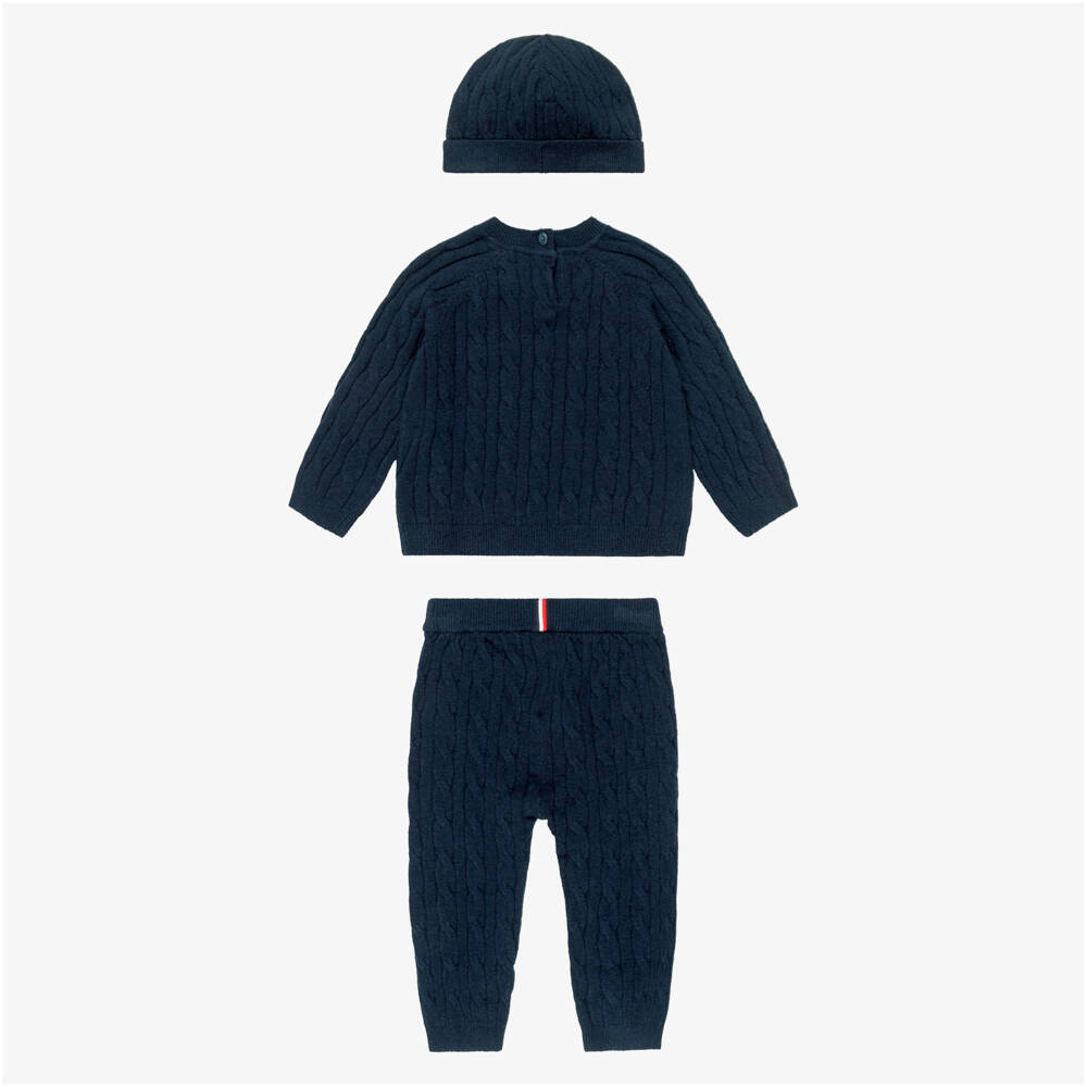 Tommy Hilfiger-Navy Blue Knitted Baby Trouser Set | Childrensalon Outlet
