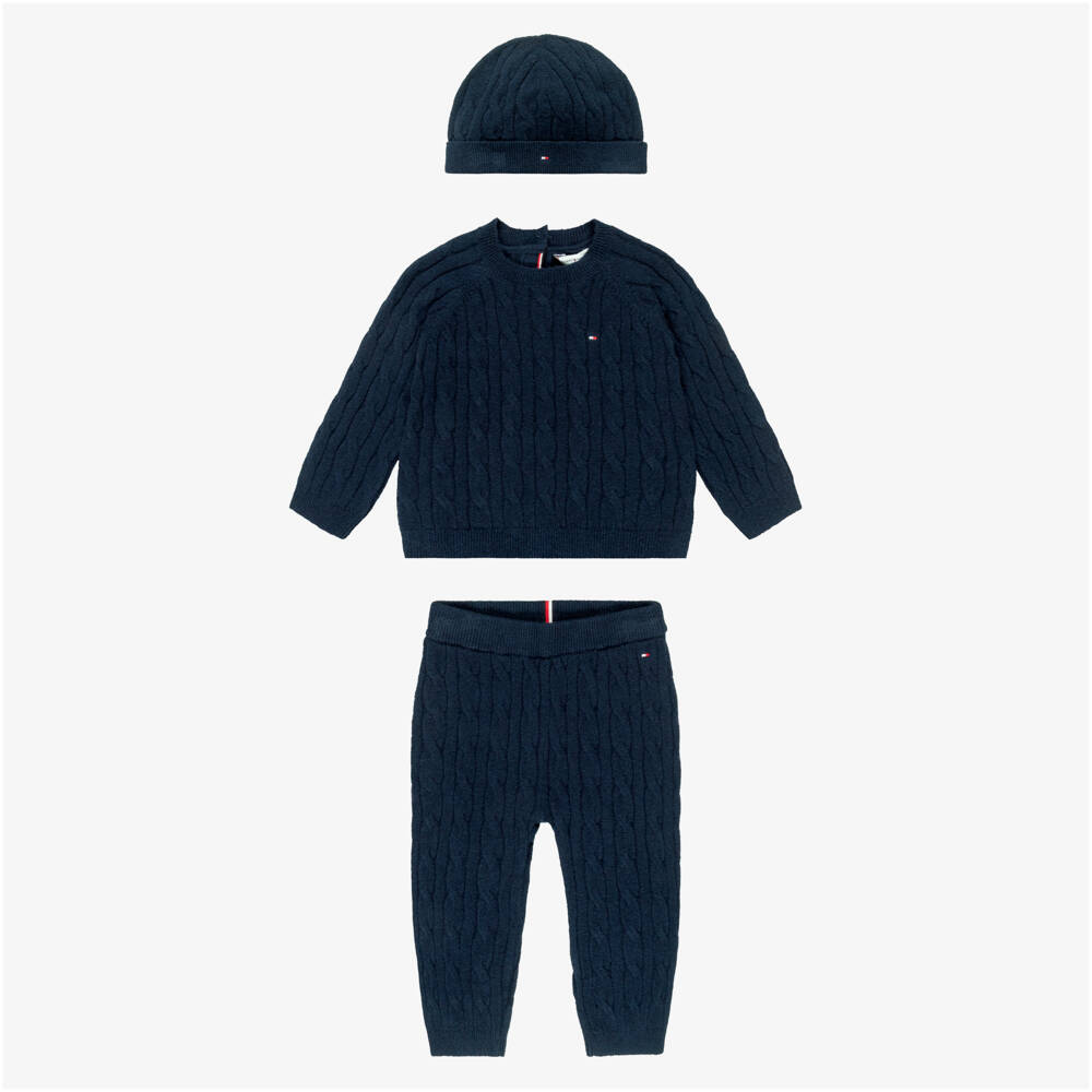 Tommy Hilfiger-Navy Blue Knitted Baby Trouser Set | Childrensalon Outlet