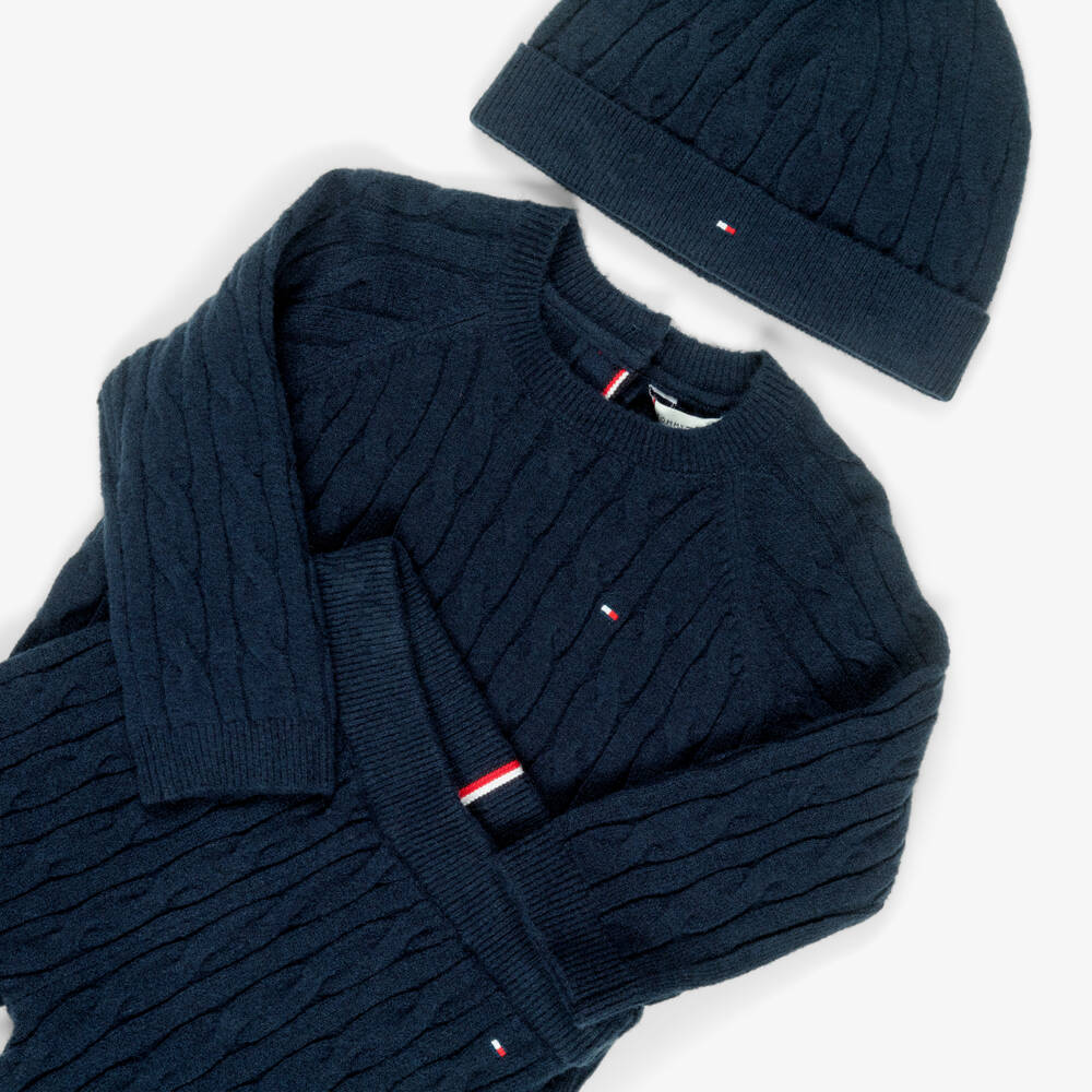 Tommy Hilfiger-Navy Blue Knitted Baby Trouser Set | Childrensalon Outlet