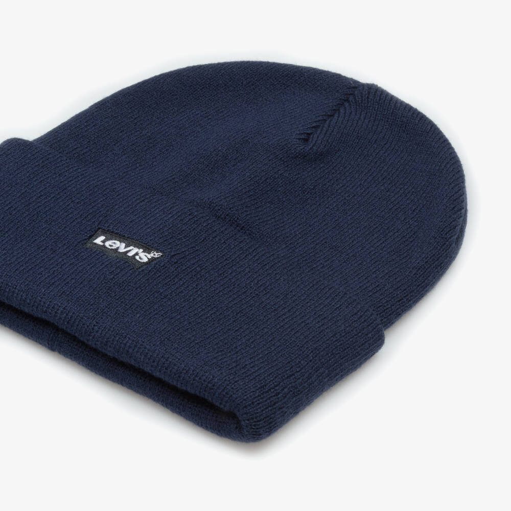 Levi's-Navy Blue Knitted Beanie with Embroidered Batwing Logo | Childrensalon Outlet