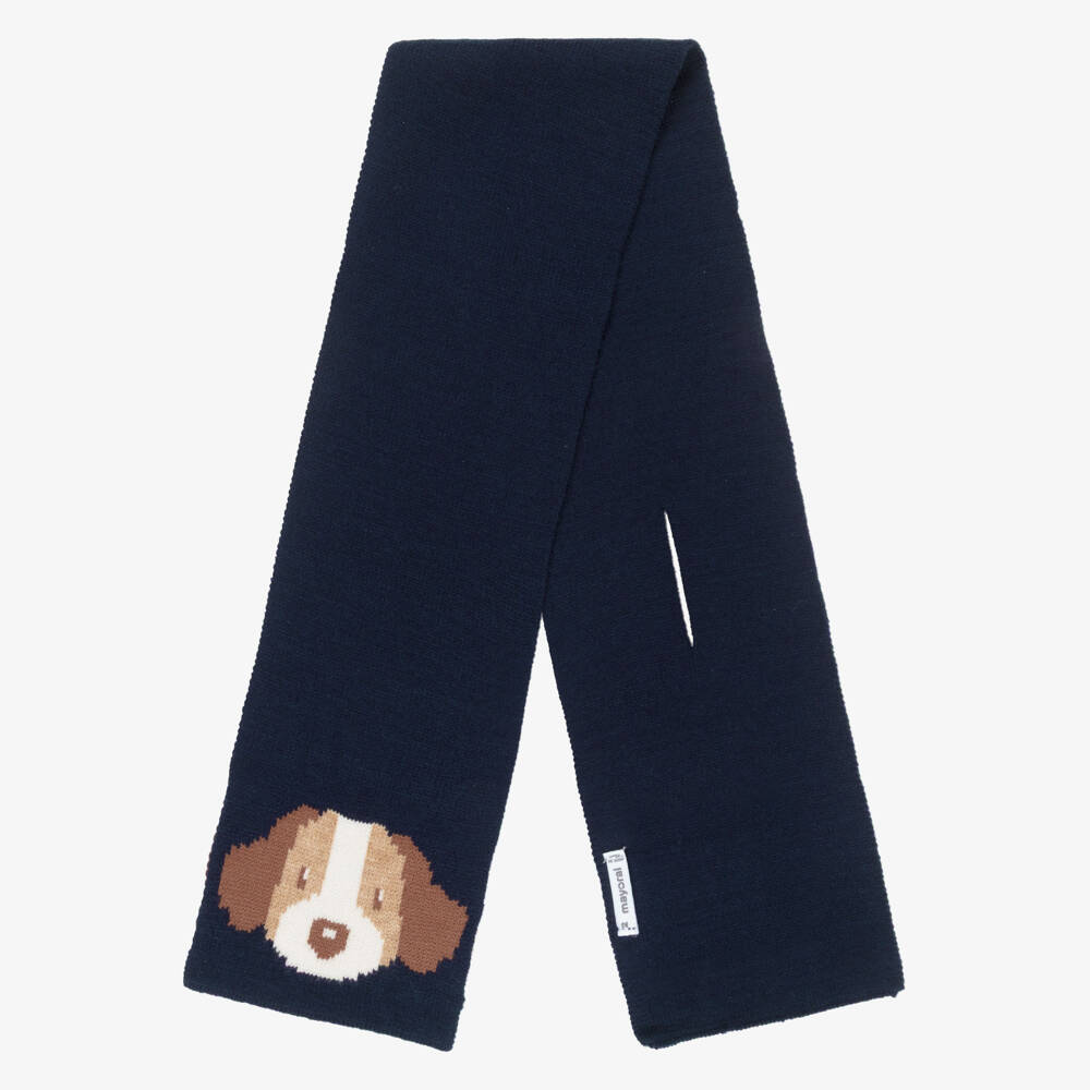 Mayoral-Navy Blue Knitted Hat & Scarf Dog Set | Childrensalon Outlet